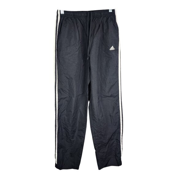 Mens Vintage Adidas Black Nylon Track Pants Drawstring Windbreaker Size M - Picture 1 of 11